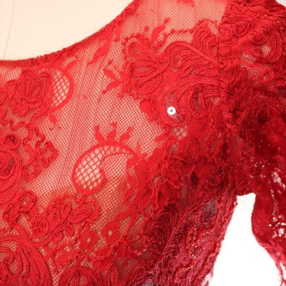Marchessa Notte Red Diane Dress, Red Beaded Lace, Size 0 - Picture 9 of 15